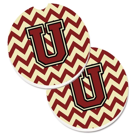Carolines Treasures Letter U Chevron Maroon and Gold Set of 2 Cup Holder Car Coaster CJ1061-UCARC